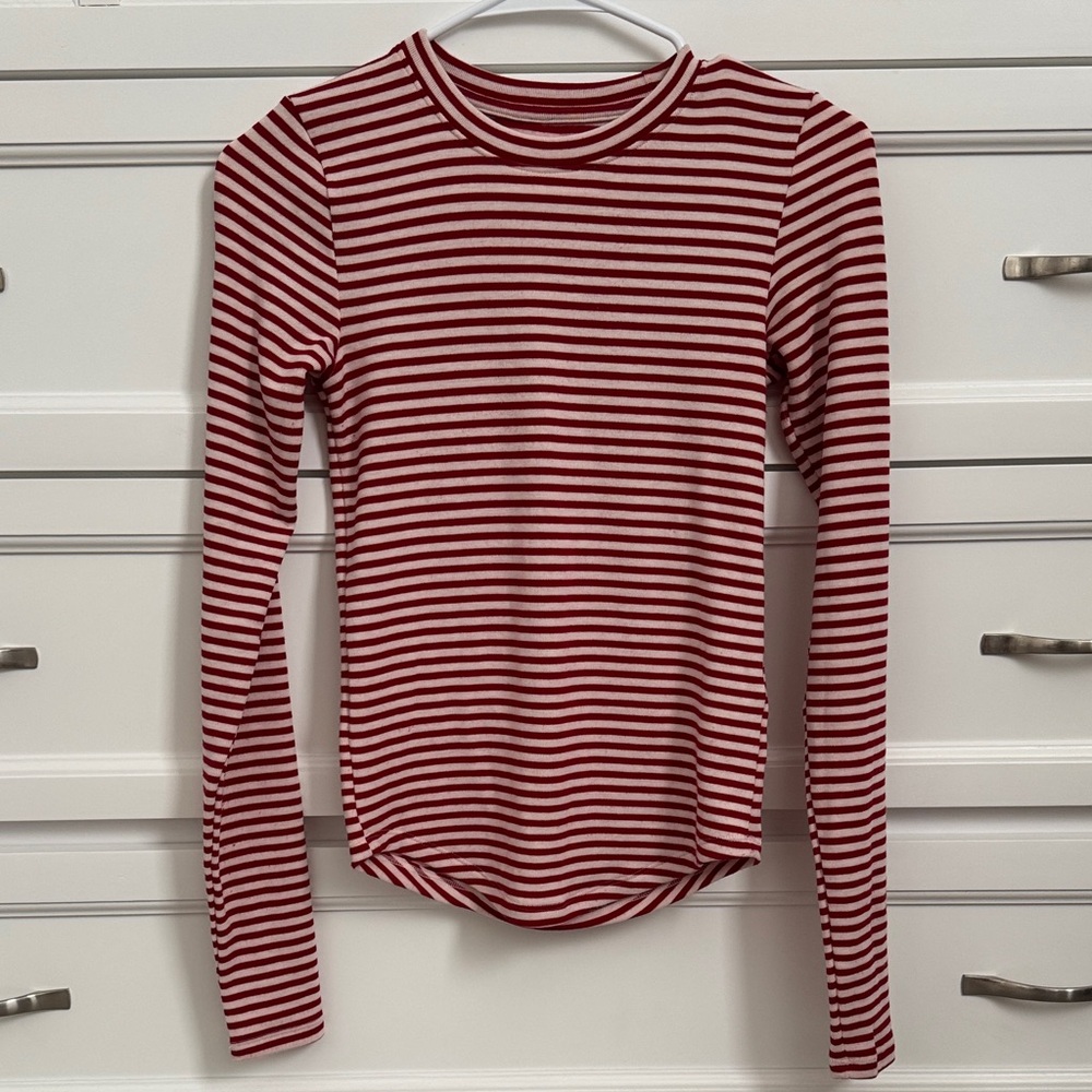 American Eagle Outfitters Red and White Striped Long Sleeve Tee